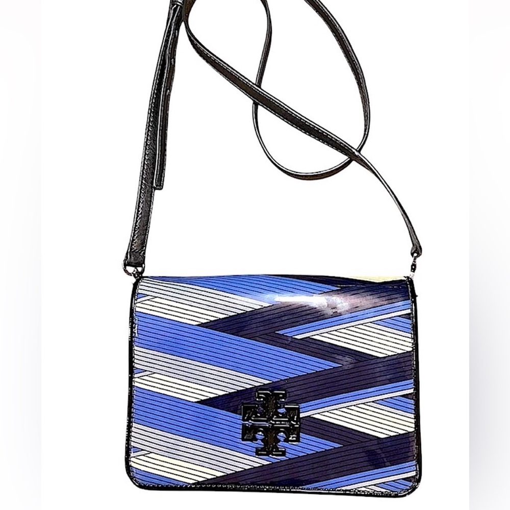 TORY BURCH Britten Patent Leather Crossbody Shoulder Bag 💙🖤🩶